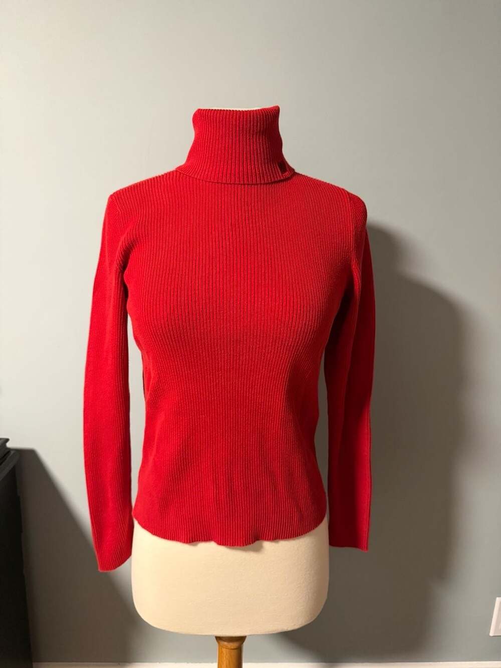 Lauren Ralph Lauren Turtleneck Sweater Size S Red Ribbed Cotton